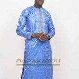 Costume Africain Homme Bazin Bauer De Luxe Bleu Barha