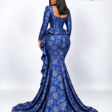 Robe sirène péplum bleu royal brodé Autriche