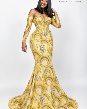 Robe sirène corset dorée brodé autriche