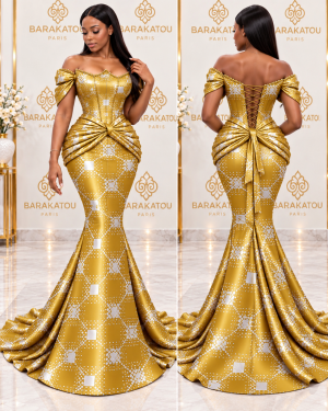 Robe sirène bustier dorée Bazin Keep Cool