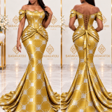 Robe sirène bustier dorée Bazin Keep Cool