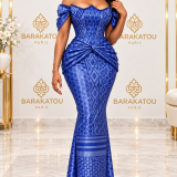 Robe sirène bustier bleu royal Bazin Baeur Keep Cool