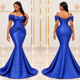 Robe sirène bustier bleu royal Bazin Baeur Keep Cool