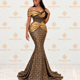 Robe sirène noire et dorée en brocard