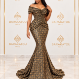 Robe sirène noire et dorée en brocard